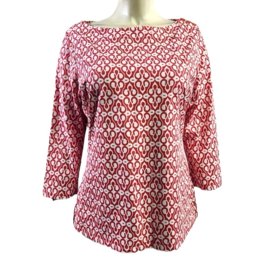 J. McLaughlin Pink & White Patterned Boatneck Top - Picture 4 of 9